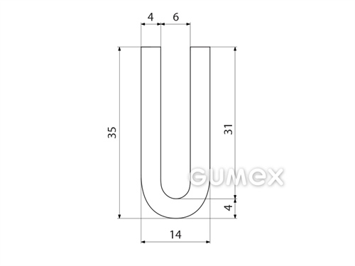"U" Silikonprofil, 35x14/6mm, 60°ShA, -60°C/+180°C, transparent, 